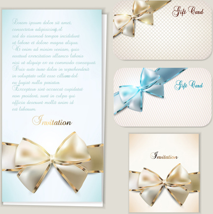 luxurious cards with bows design vector set