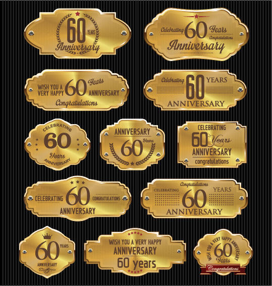 luxury anniversary golden laurel labels vector