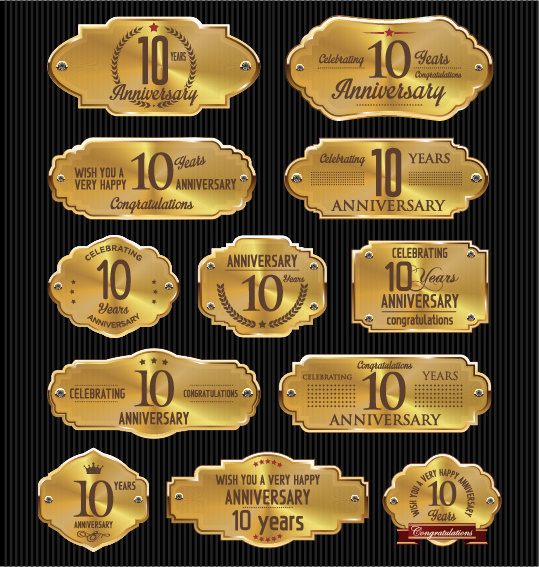 luxury anniversary golden laurel labels vector