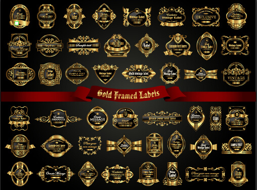luxury gold frame labels set vector