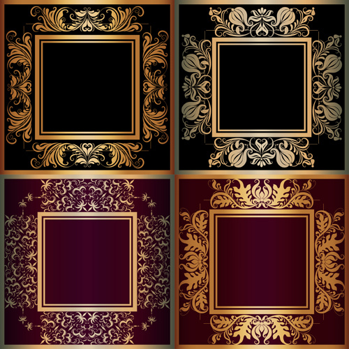 luxury gold frame with ornaments floral vector