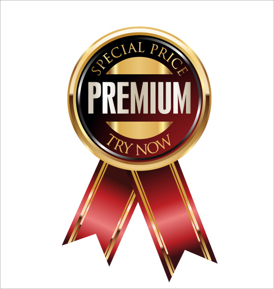 luxury golden badge with red ribbon vector