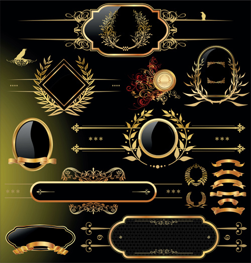 luxury golden labels with heraldry vector set