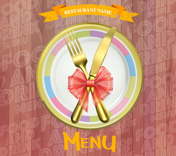 luxury restaurant menu design with golden knife and fork