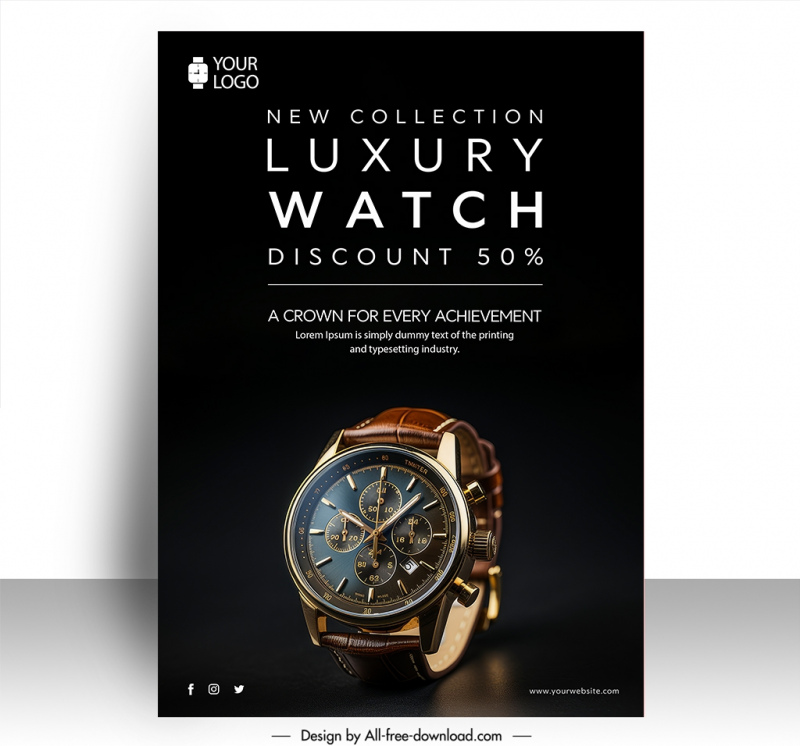 luxury watch poster template modern elegant dark