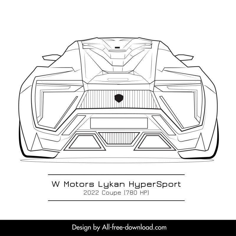 lykan hypersport car template black white handdrawn rear view outline 