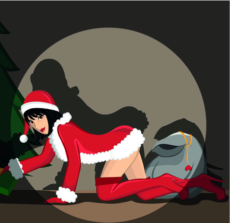 maiden and xmas costume vector 