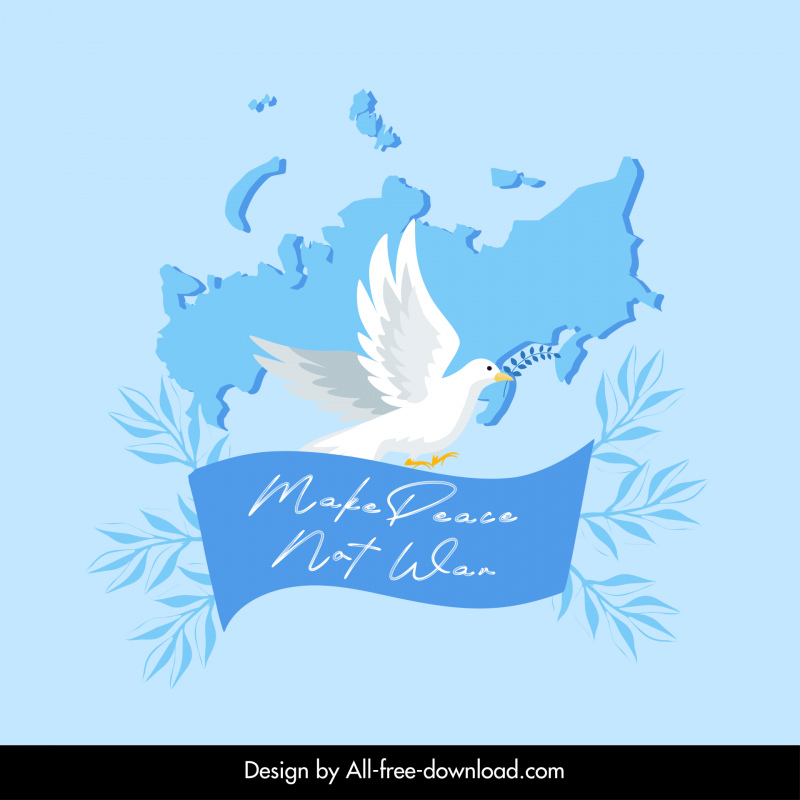 make peace not war typography banner template dove ribbon leaves russia map decor 