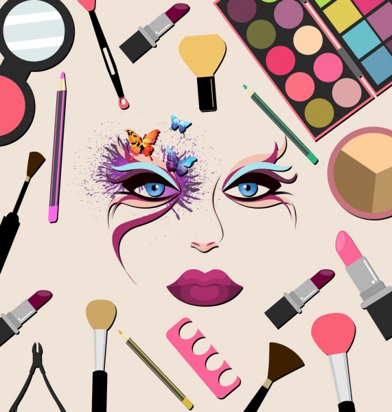 makeup accessories design elements multicolored flat design