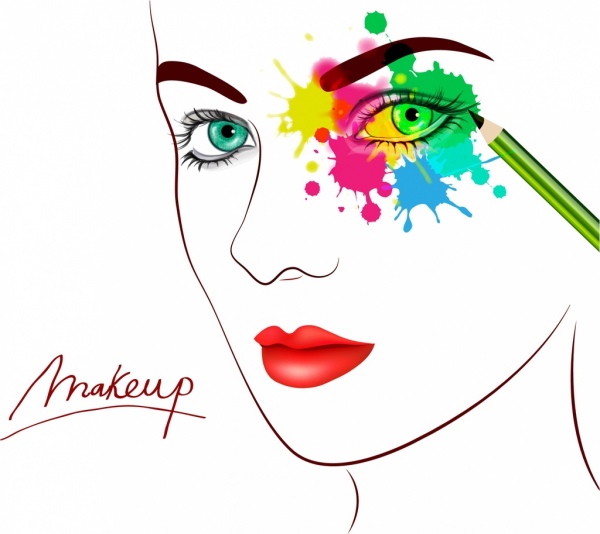 makeup banner woman face sketch water color ornament 