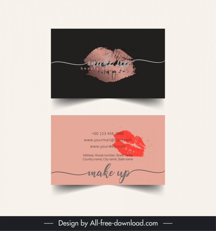 makeup beauty studio business card template flat retro grunge lips 