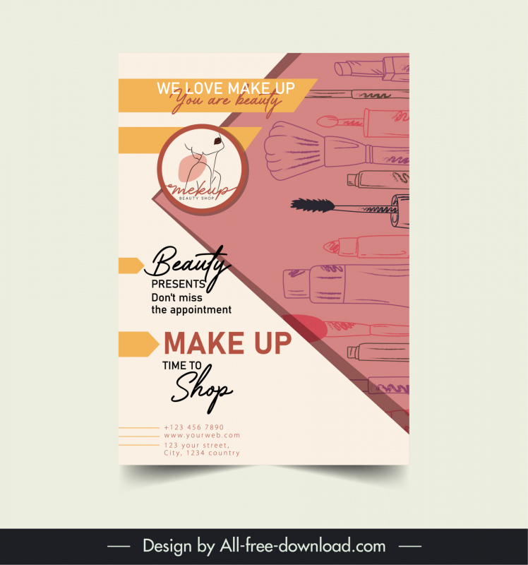 makeup beauty studio flyer template flat handdraw
