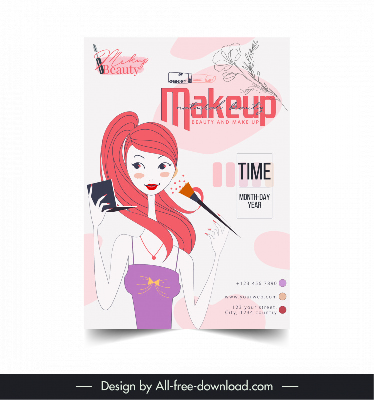 makeup beauty studio flyer template handdrawn lady 