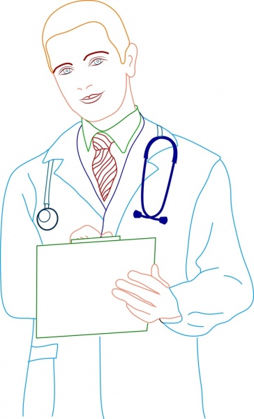 male doctor icon colored outline drawing