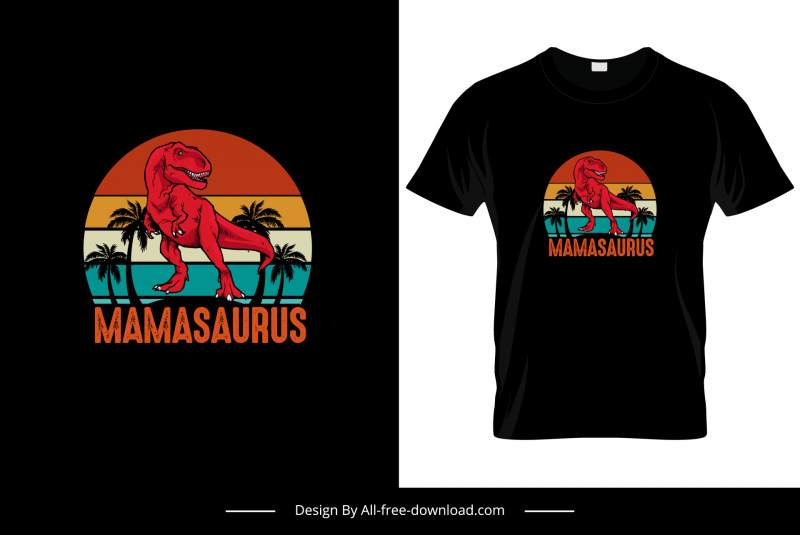  mamasaurus dinosaurs tshirt flat classical cartoon sketch