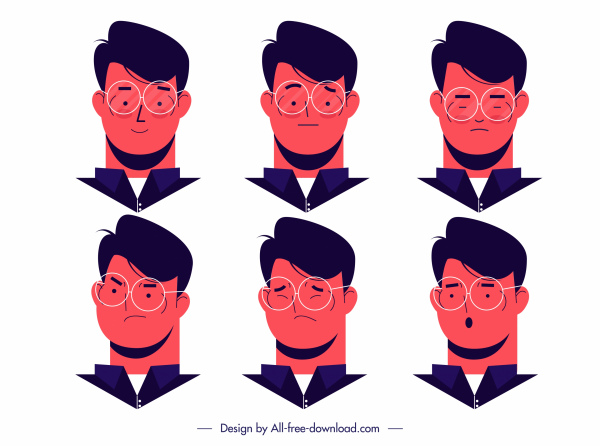 man icons avatars emotions sketch cartoon design