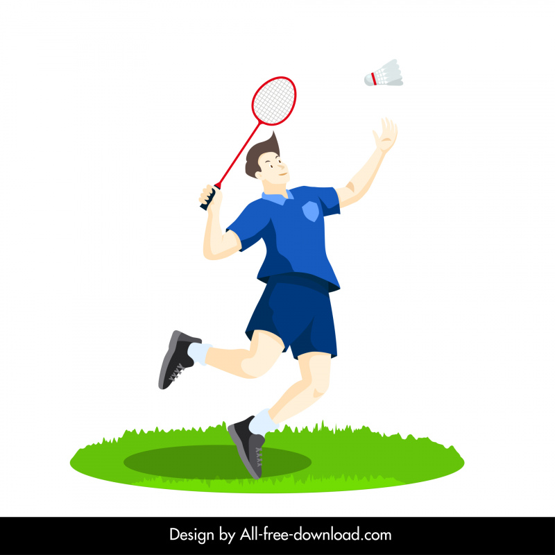man playing badminton icon dynamic cartoon outline 