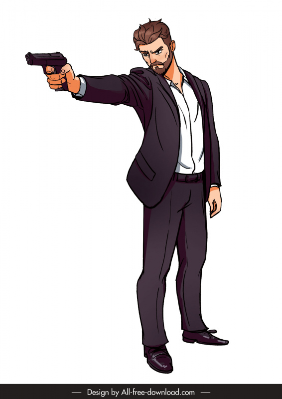 man with a short gun icon shooting gesture sketch handdrawn cartoon character