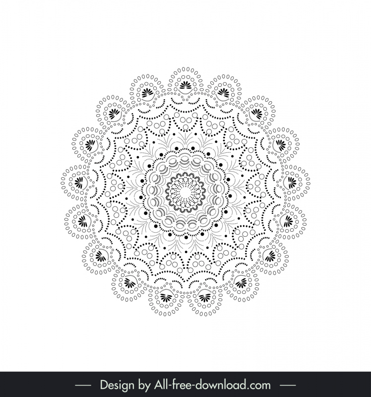 mandala botany design element black white symmetric repeating circle shape outline