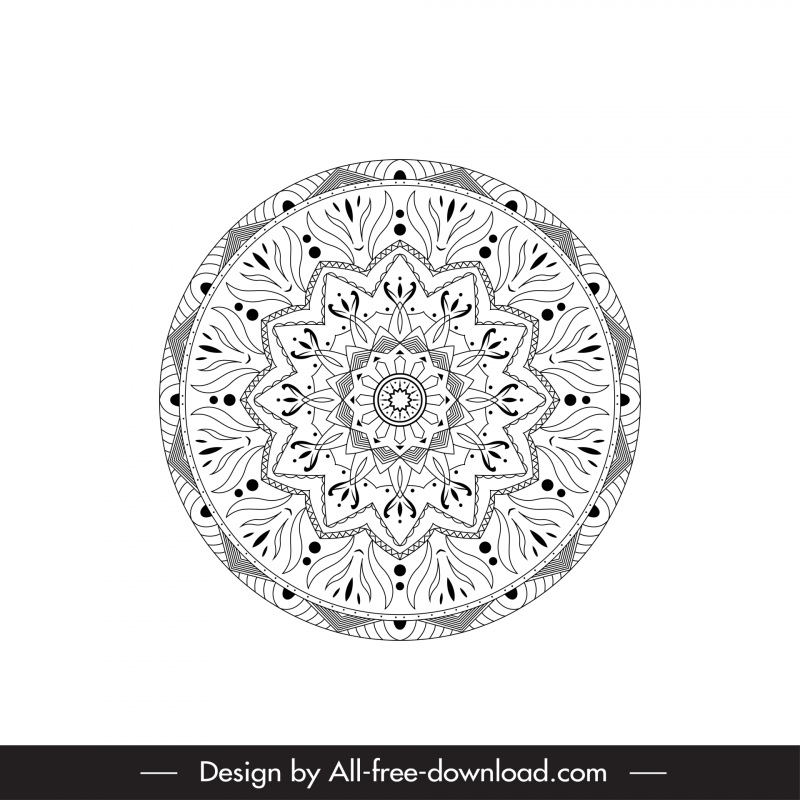 mandala buddhism design element black white symmetric circle botanical  illusion shape sketch 