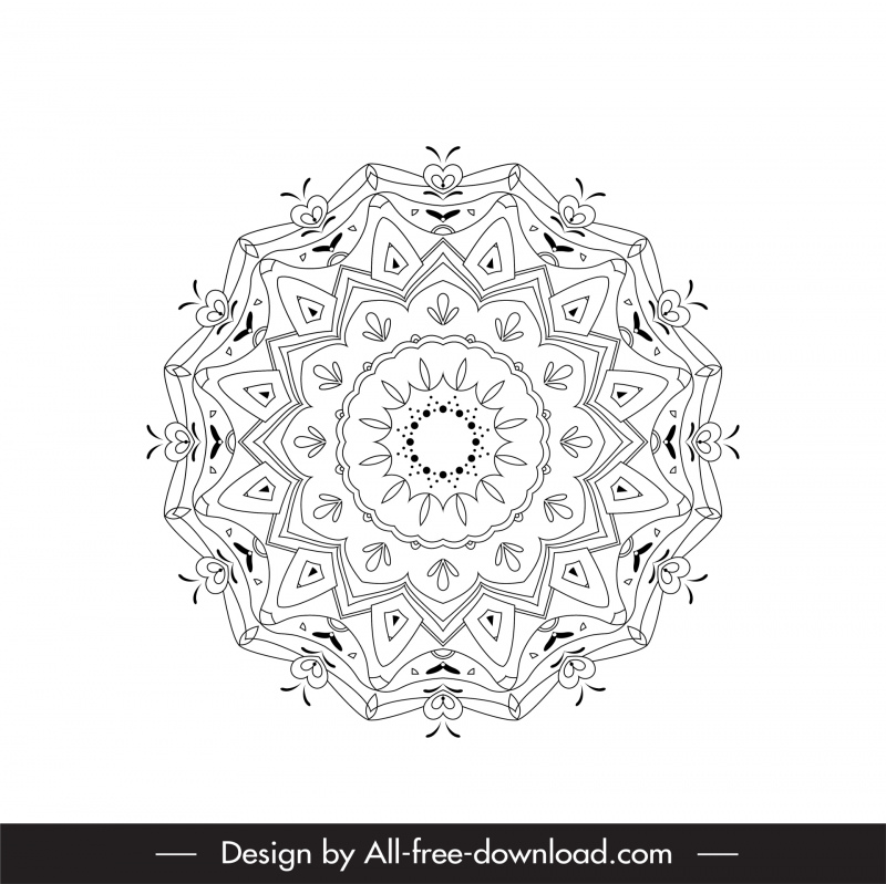 mandala sign icon black white flat symmetric illusion sketch