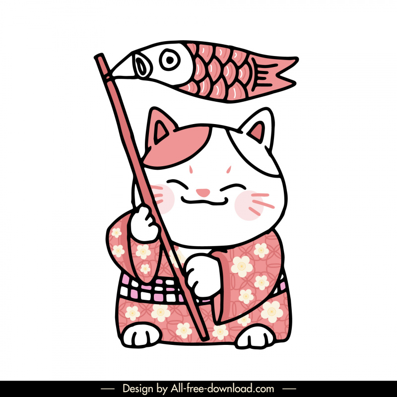maneki neko cat icon cute handdrawn stylized cartoon character sketch