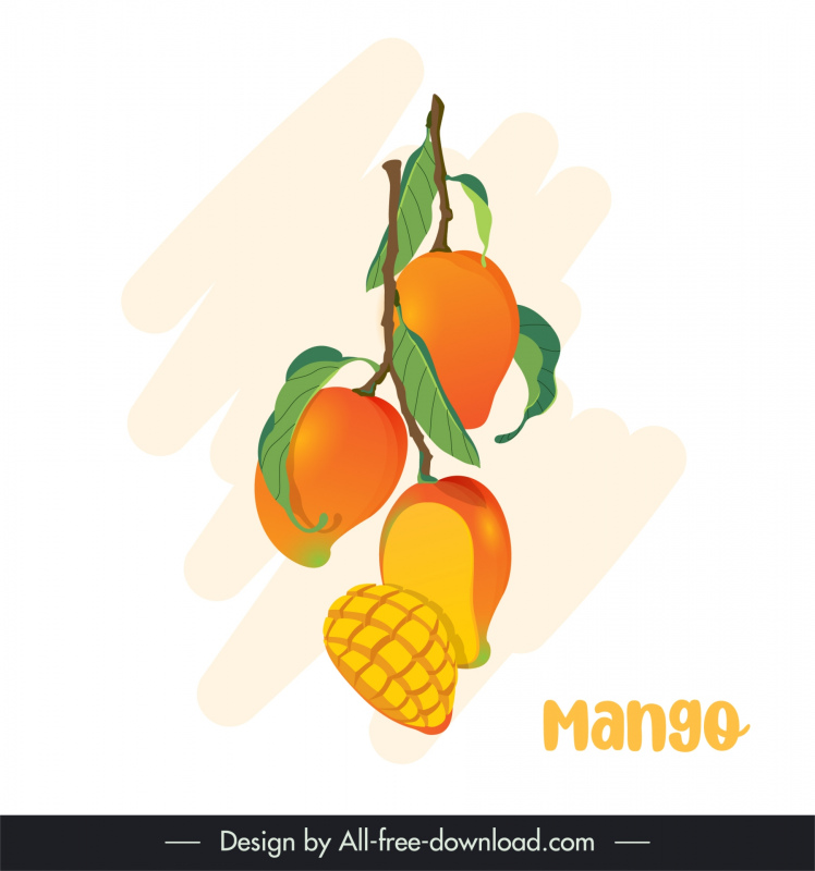 mango fruit design slice leaves branch classic