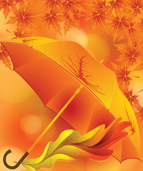 maple leaves and umbrella vector background