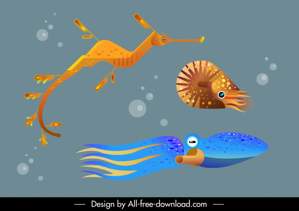 marine background sea species sketch colored modern design 
