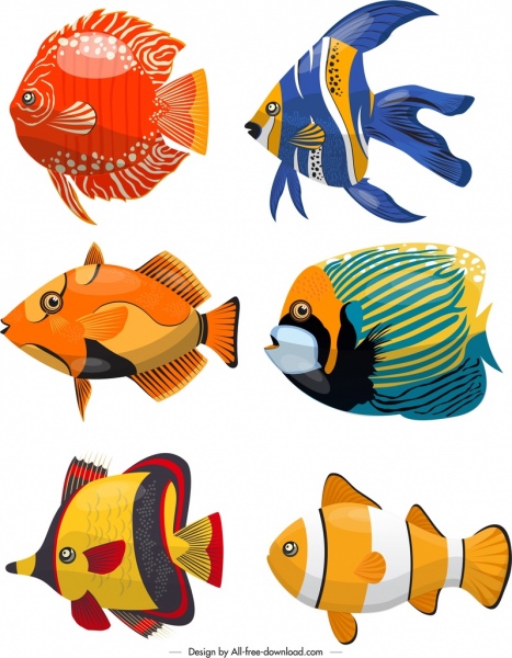 marine creatures background colorful fishes icons decor