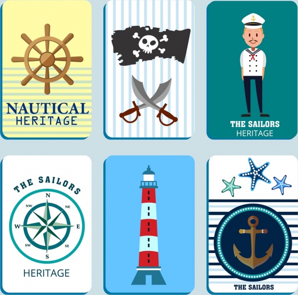 marine design elements steering wheel sailor anchor lighthouse