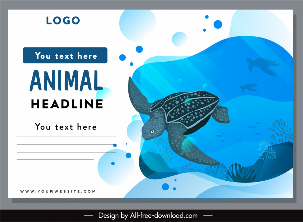marine protection banner turtle sketch colored bright design