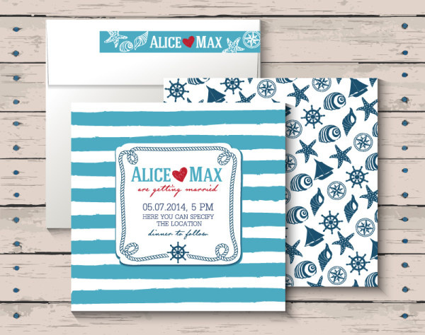 marine style wedding invitation cards vector 