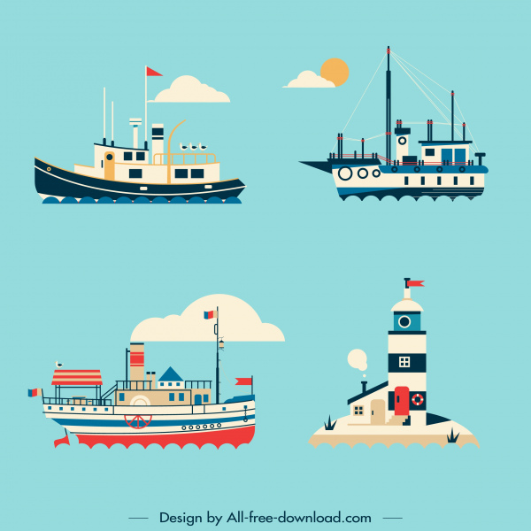 maritime design elements vessels lighthouse sketch