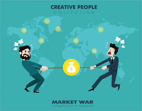 market war concept design with fighting businessmen