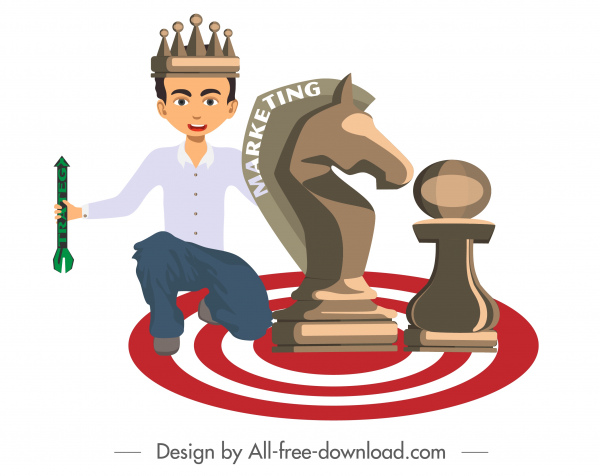 marketing strategy background king chess pieces icons sketch