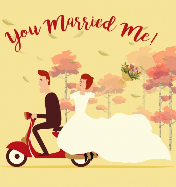 marriage background groom bride scooter icons classical design