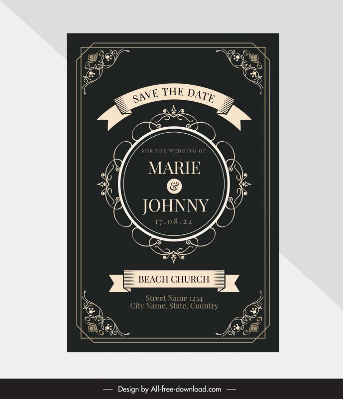 marriage card template elegant dark symmetric vintage frame  