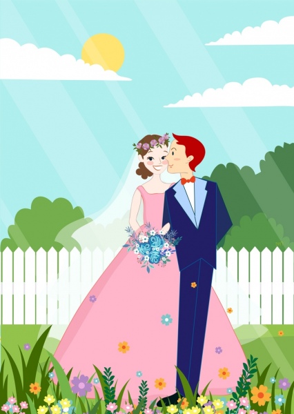 marriage couple background colored cartoon design