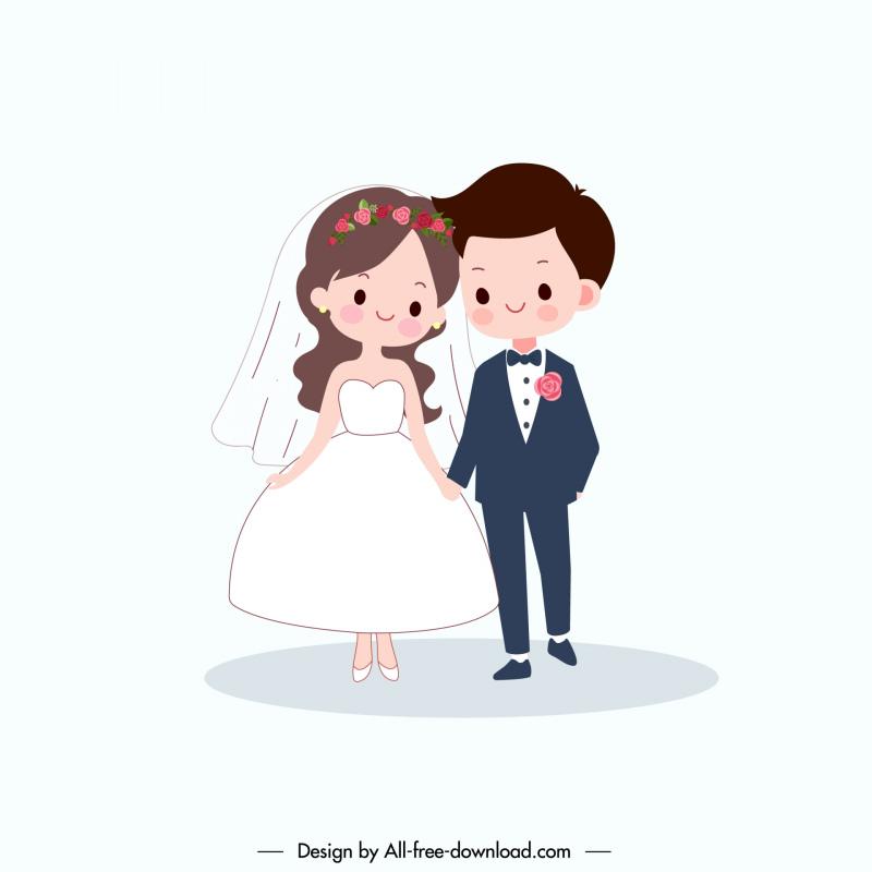 marriage couple design elements cute bride groom cartoon 