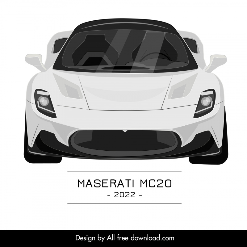 maserati mc20 2022 car model icon modern front view outline symmetric design 