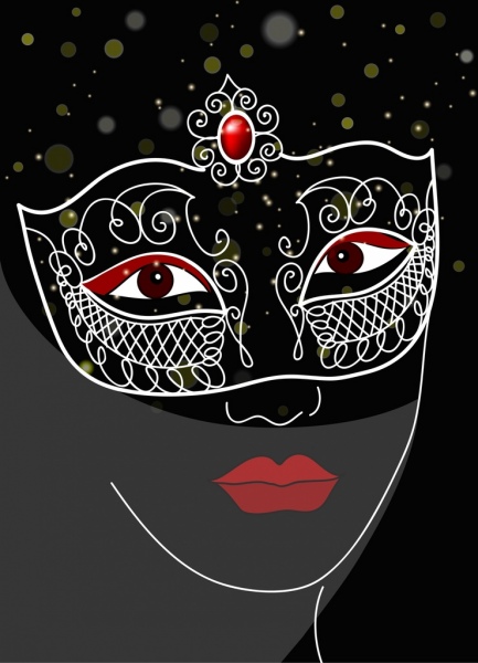 mask background woman face sketch bokeh black decor