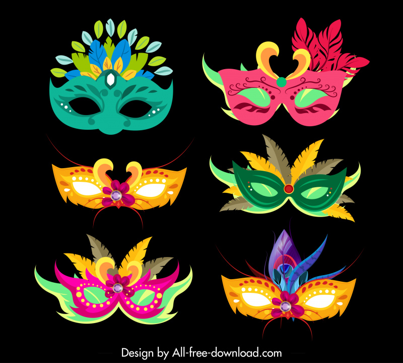  mask carnival icons colorful classical feathers decor 