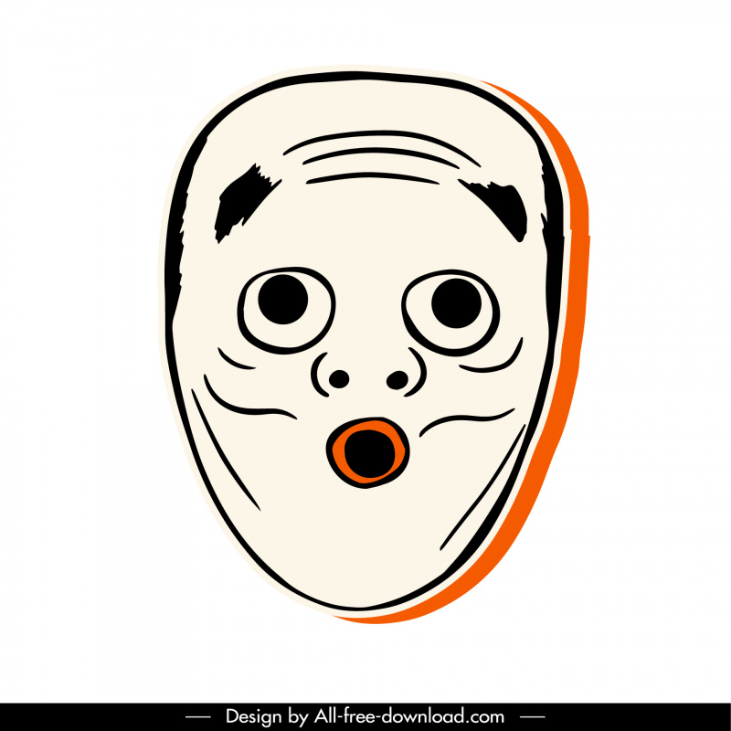 mask japan icon flat symmetric handdrawn male face outline 