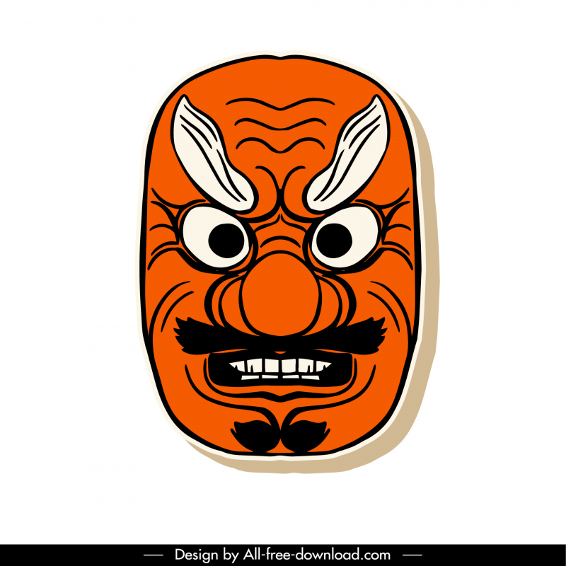 mask japan icon frightening face sketch symmetric handdrawn classical design 