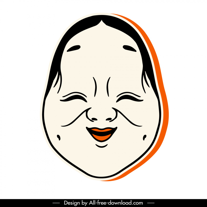 mask japan icon symmetric handdrawn funny female face sketch 