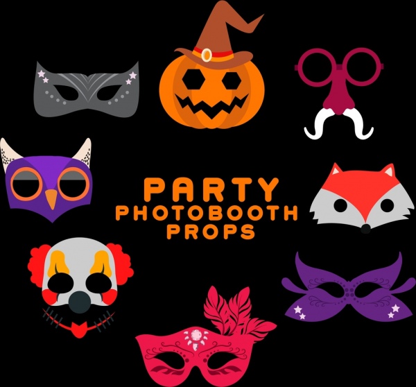 masks icons collection various scary design style 