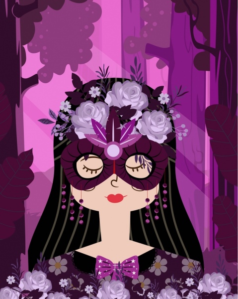 masqueraded woman portrait violet design flowers decoration