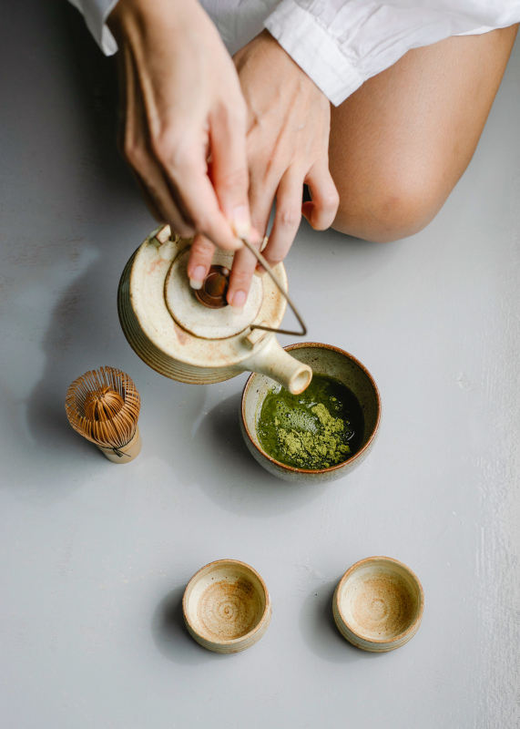 matcha tea preparation picture elegant closeup dynamic