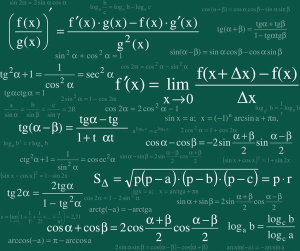 mathematics formulas background white texts green chalkboard decor